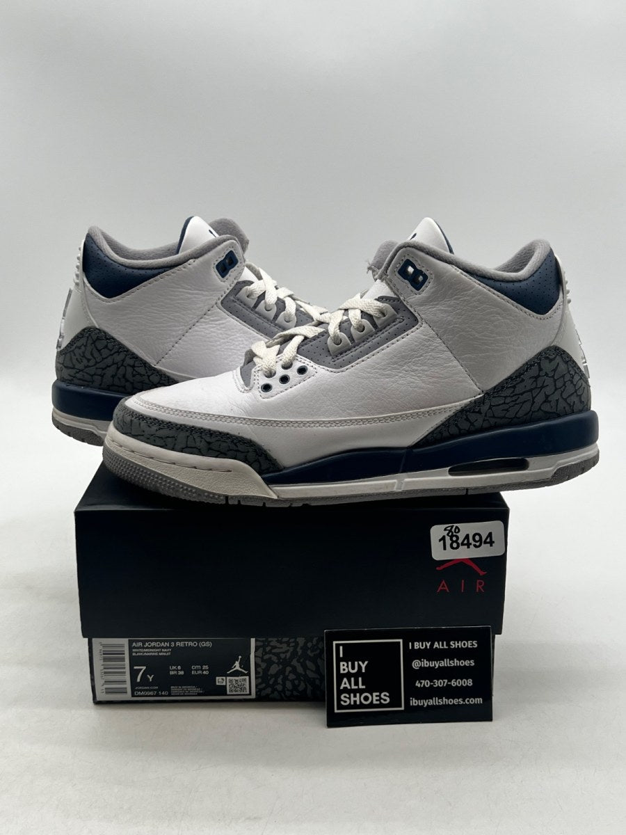 Jordan 3 Retro Midnight Navy (GS) 7Y (Moderately Worn Pre-Owned) - Image 1
