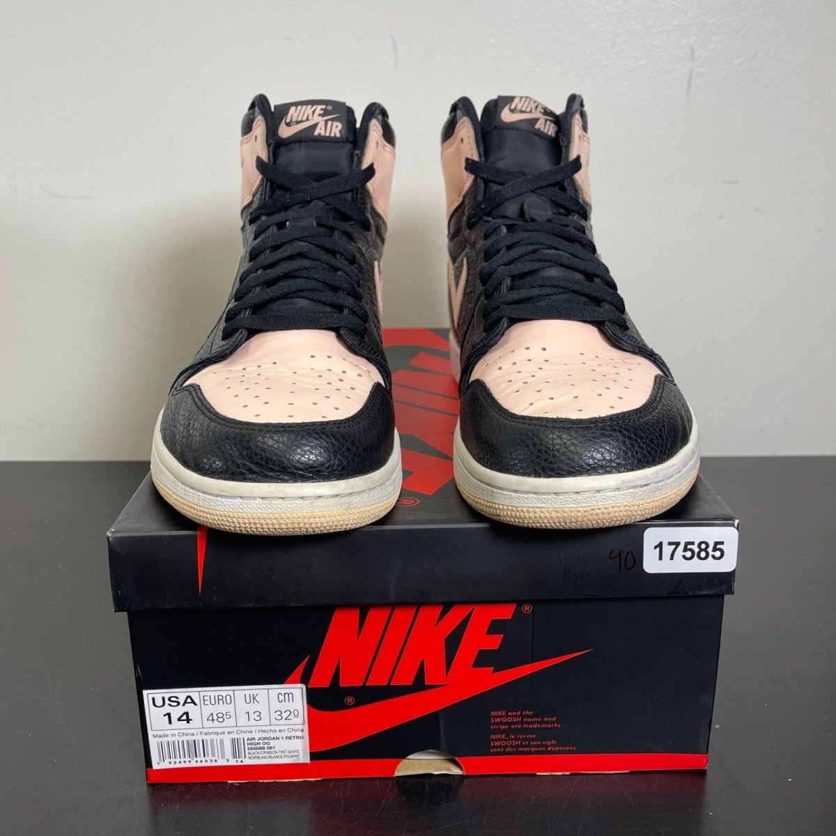 Jordan 1 Retro High Black Crimson Tint 14 (Moderately Worn Pre-Owned)JordanBlack/Crimson Tint-White-Hyper Pink-Mystic Green - Image 2