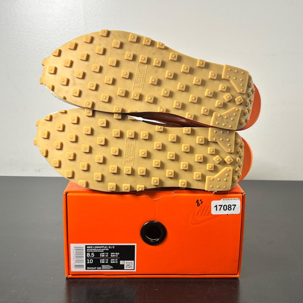 Nike LD Waffle sacai CLOT Kiss of Death Net Orange Blaze 8.5 (Lightly Worn Pre-Owned)NikeNet/Orange Blaze-Deep Red-Green Bean - Image 6