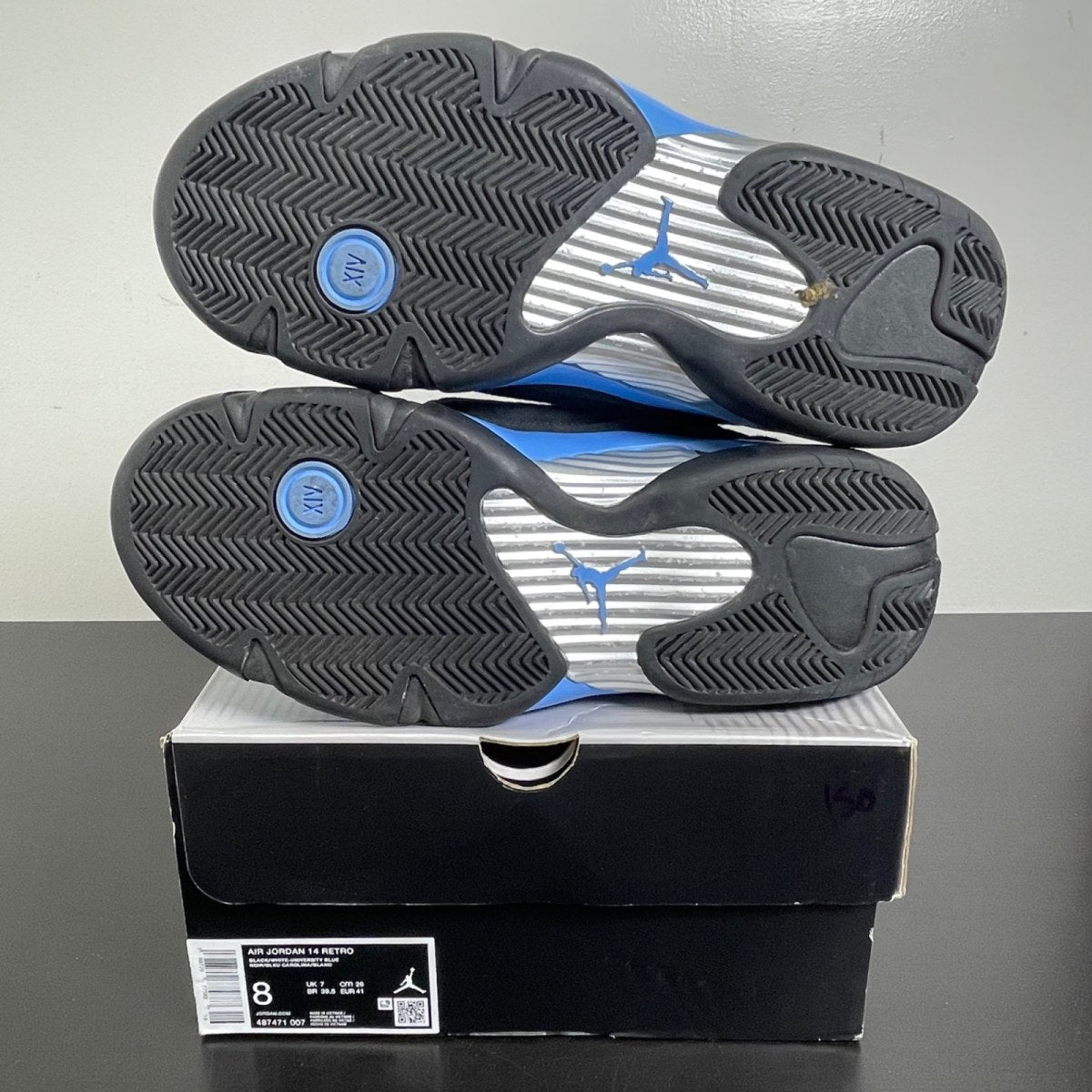 Jordan 14 Retro Black University Blue (2026) 8 (Moderately Worn Pre-Owned)JordanBlack/White/University Blue/Metallic Silver - Image 5