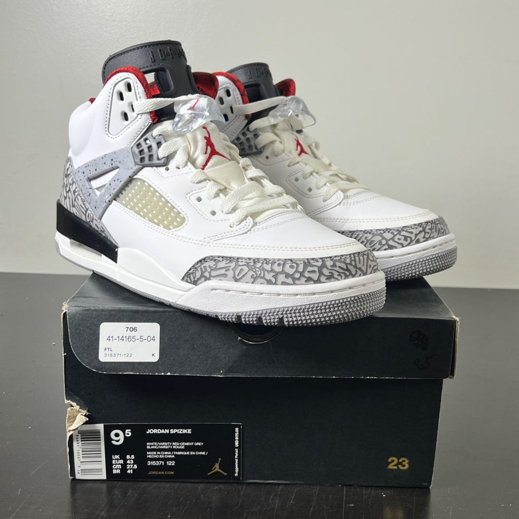 Jordan Spizike White Cement (2017) 9.5 (Lightly Worn Pre-Owned)JordanWhite/Varsity Red-Cement Grey-Black-Dark Grey - Image 1