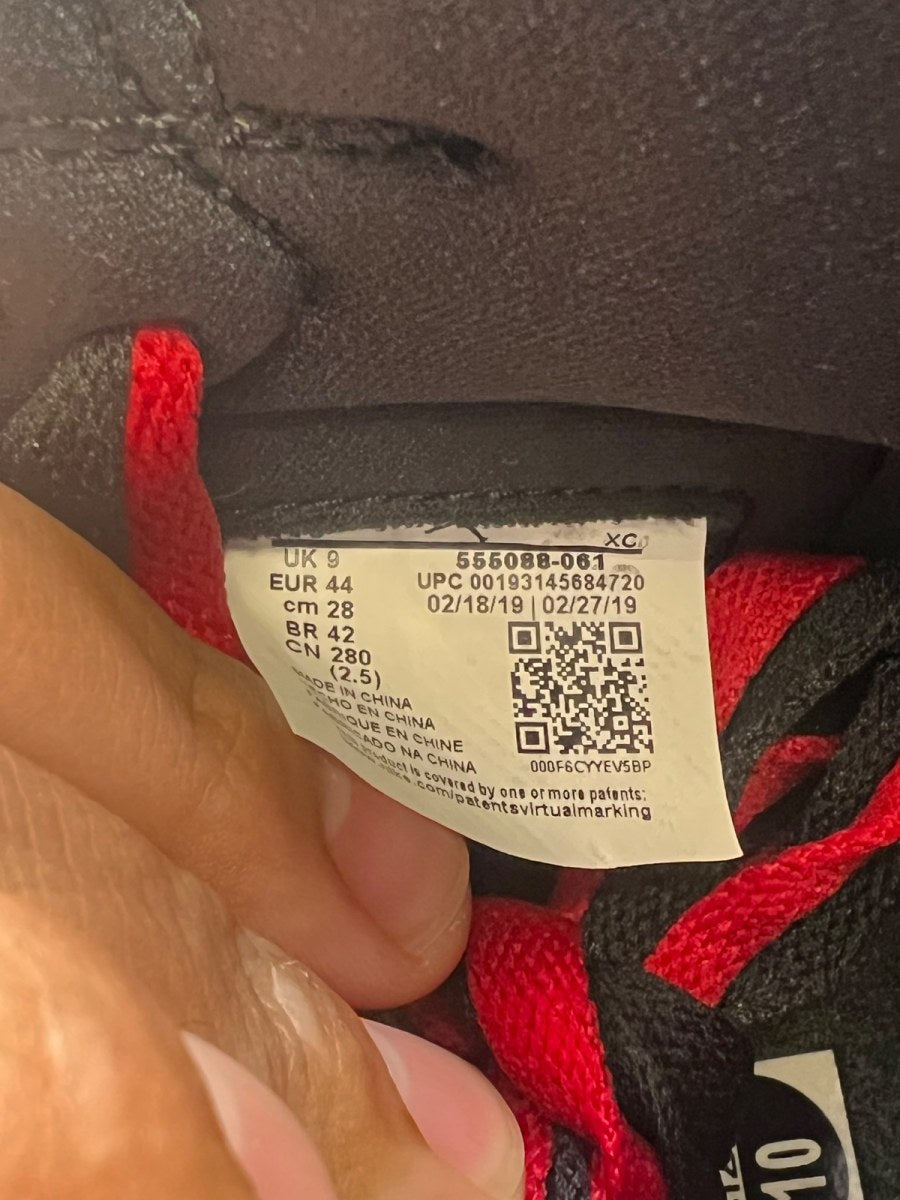 Jordan 1 Retro High Black Gym Red 10 (Lightly Worn Pre-Owned) - Image 9