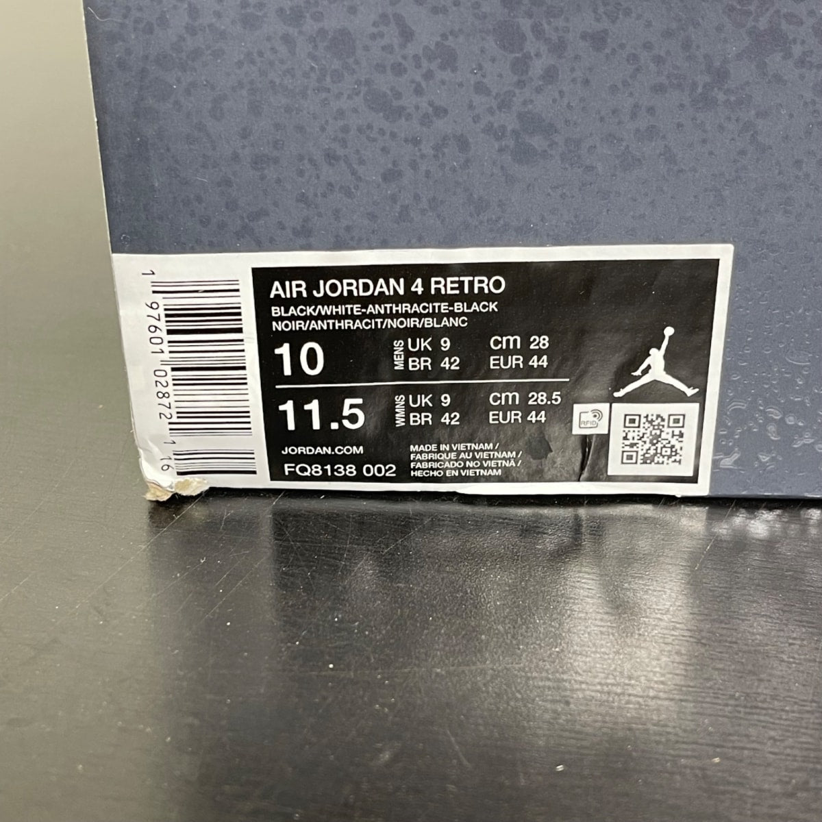 Jordan 4 Retro Fear (2024) 10 (Moderately Worn Pre-Owned)JordanBlack/White/Anthracite/Black/Pure Platinum - Image 7