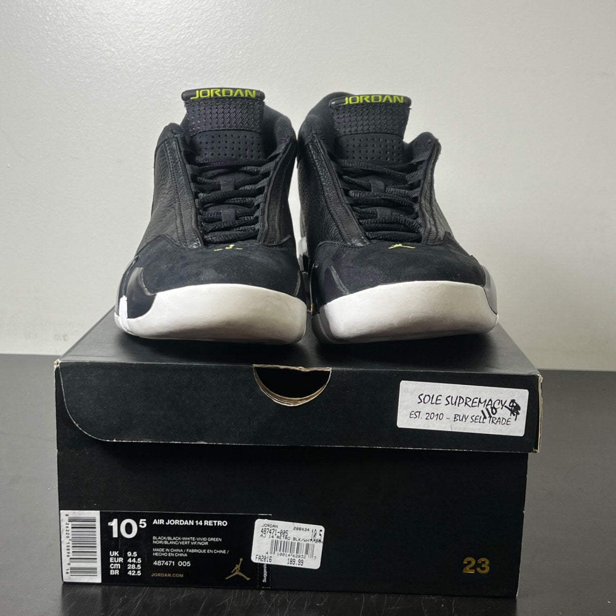 Jordan 14 Retro Indiglo (2016) 10.5 (Lightly Worn Pre-Owned)JordanBlack/White-Indiglo - Image 2