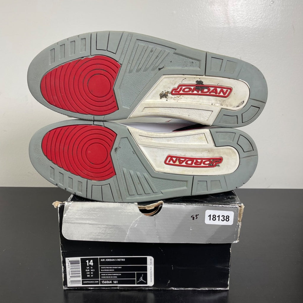 Jordan 3 Retro Fire Red (2007) 14 (Moderately Worn Pre-Owned)JordanWhite/Fire Red-Cement Grey - Image 5
