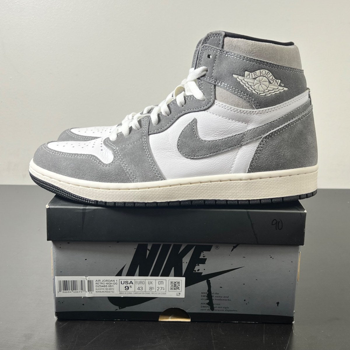 Jordan 1 Retro High OG Washed Black 9.5 (Lightly Worn Pre-Owned)JordanBlack/Fire Red/Light Smoke Grey/Sail - Image 3