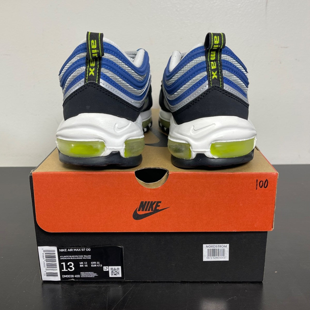 Nike Air Max 97 OG Atlantic Blue Voltage Yellow 13 (Moderately Worn Pre-Owned)NikeAtlantic Blue/Metallic Silver/Black/Voltage Yellow - Image 4
