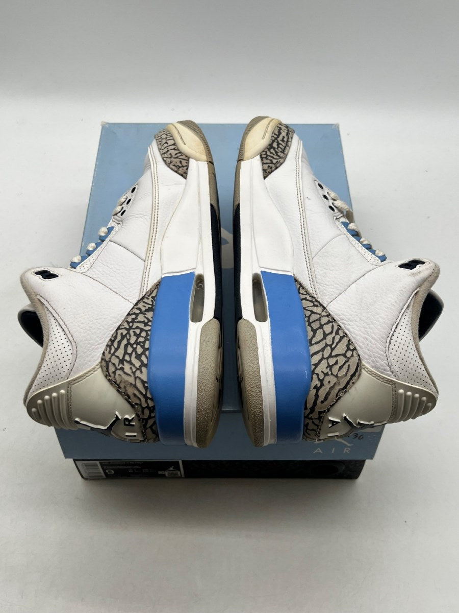 Jordan 3 Retro UNC (2020) 9 (Heavily Worn Pre-Owned)JordanWhite/Valor Blue-Tech Grey - Image 9