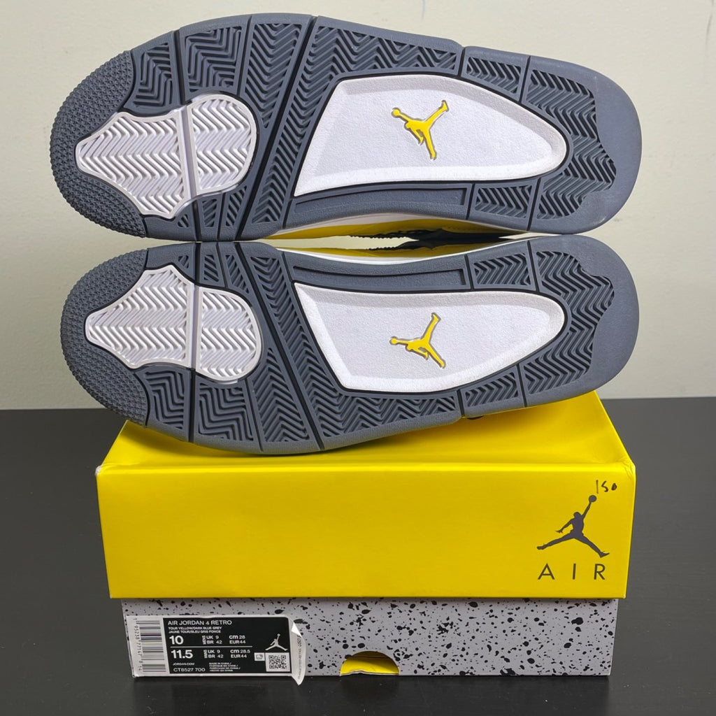 Jordan 4 Retro Lightning (2021) 10 (Moderately Worn Pre-Owned)JordanTour Yellow/White-Dark Blue Grey - Image 5