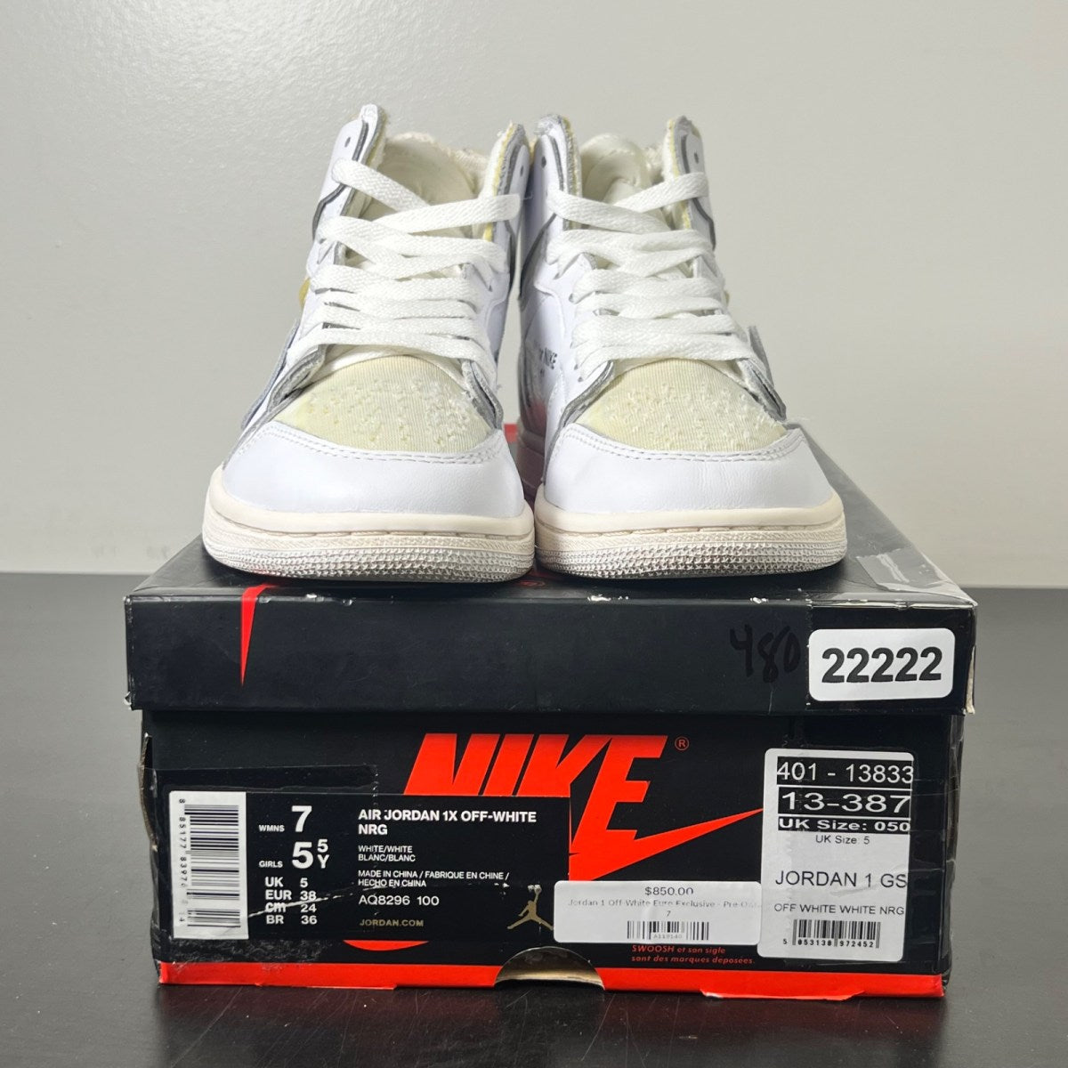 Jordan 1 Retro High Off-White Euro (GS) 7Y (Lightly Worn Pre-Owned)JordanWhite/White - Image 2