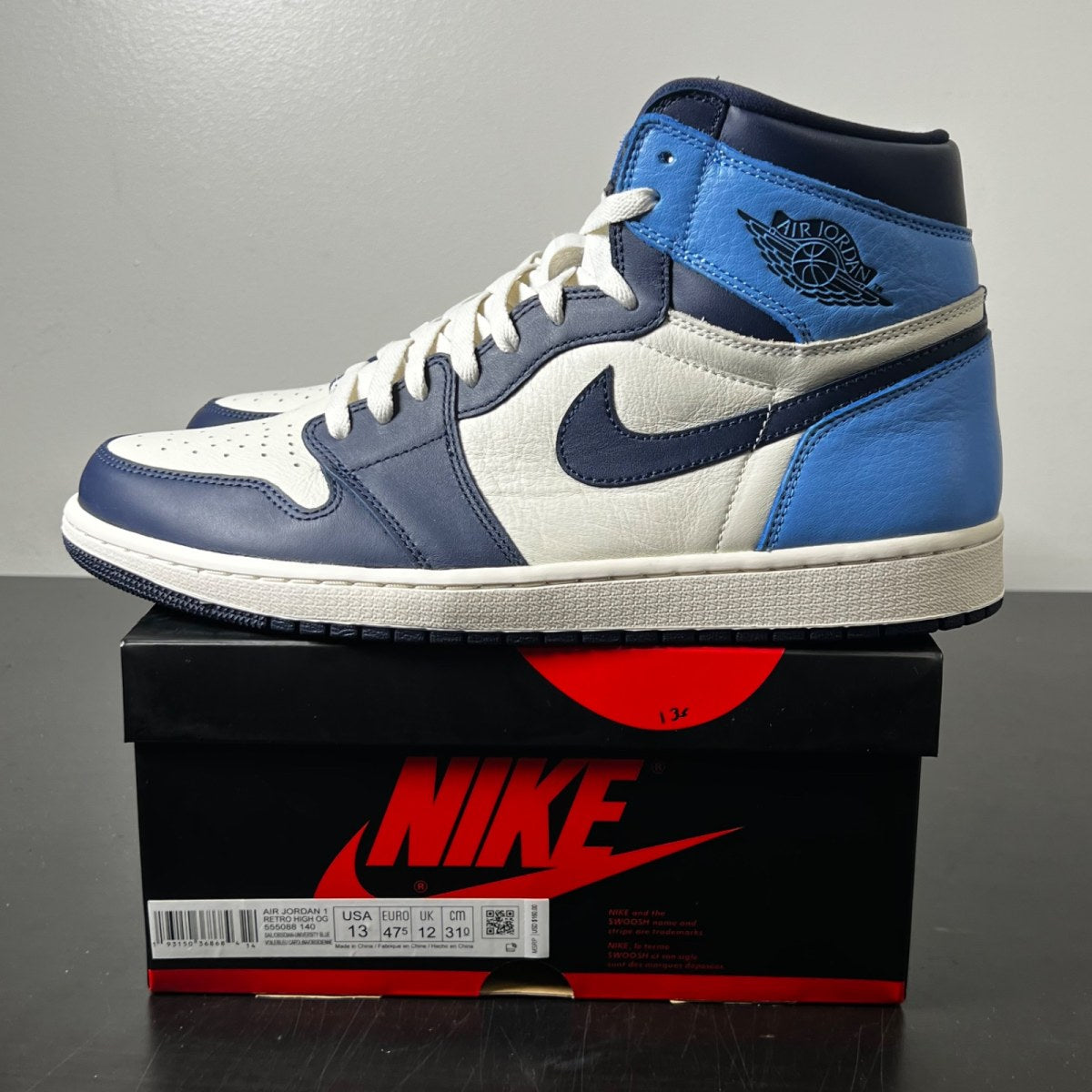 Jordan 1 Retro High Obsidian 13 (Lightly Worn Pre-Owned)JordanSail/Obsidian-University Blue - Image 3