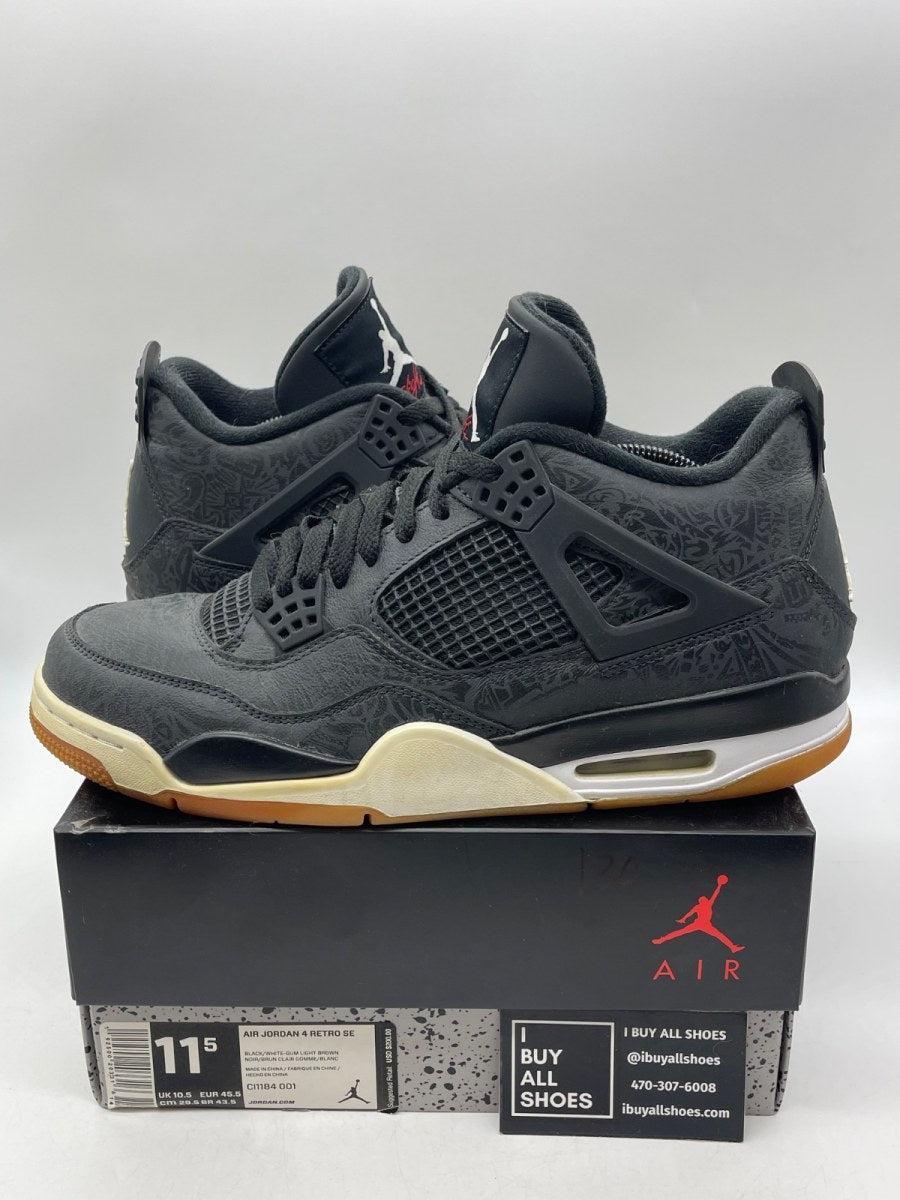 Jordan 4 Retro Laser Black Gum 11.5 (Moderately Worn Pre-Owned) - Image 1