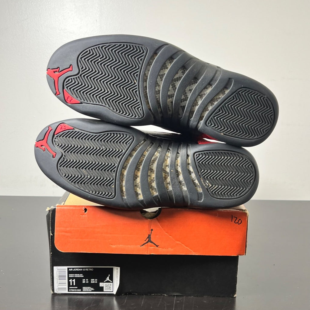 Jordan 12 Retro Reverse Flu Game 11 (Lightly Worn Pre-Owned)JordanVarsity Red/Black - Image 6