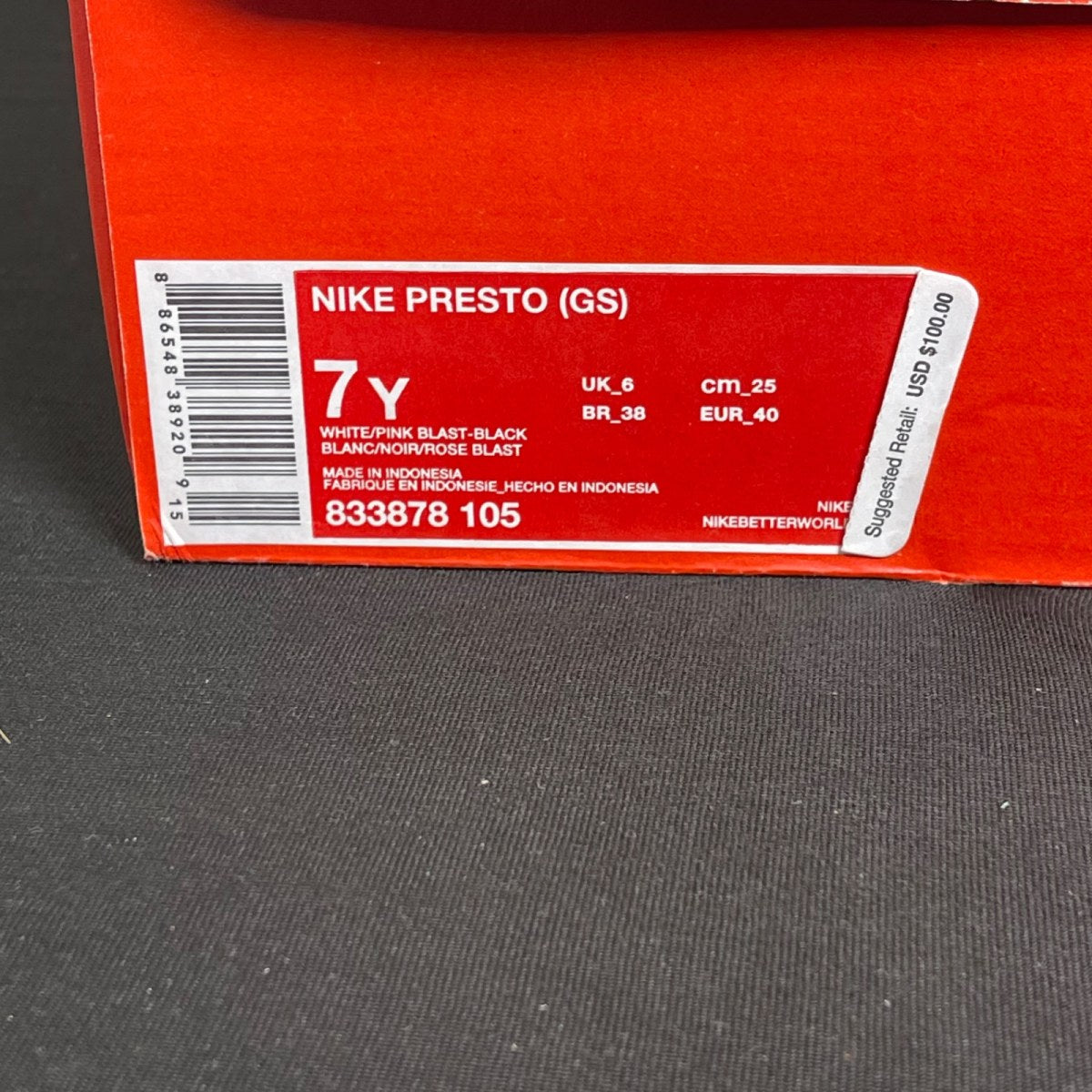 Nike Air Presto GS 'White Pink Blast' (Size 7) - aux