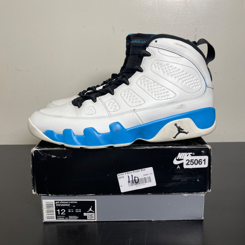 Jordan 9 Retro Powder Blue (2024) 12 (Moderately Worn Pre-Owned)JordanSummit White/Black/Dark Powder Blue - Image 3