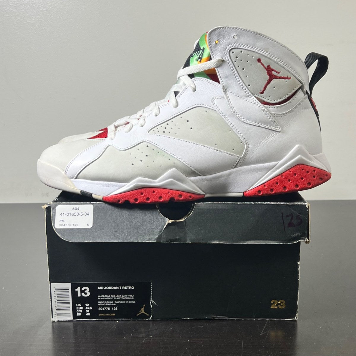 Jordan 7 Retro Hare (2015) 13 (Lightly Worn Pre-Owned)JordanWhite/True Red-Light Silver-Tourmaline - Image 3