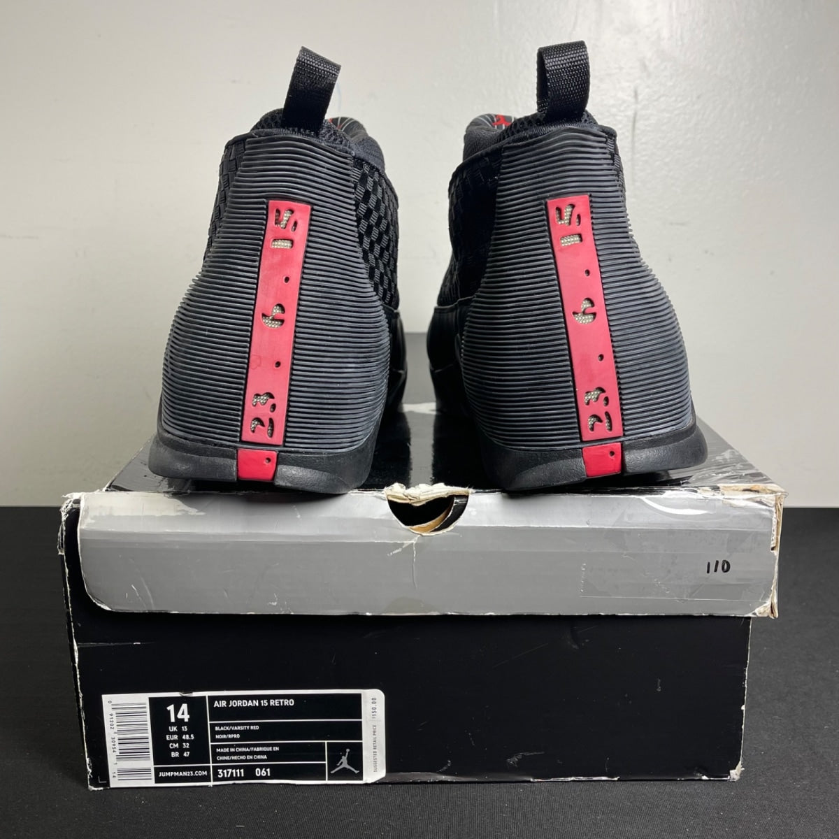 Jordan 15 Retro Black Varsity Red (Size 14) - Image 4