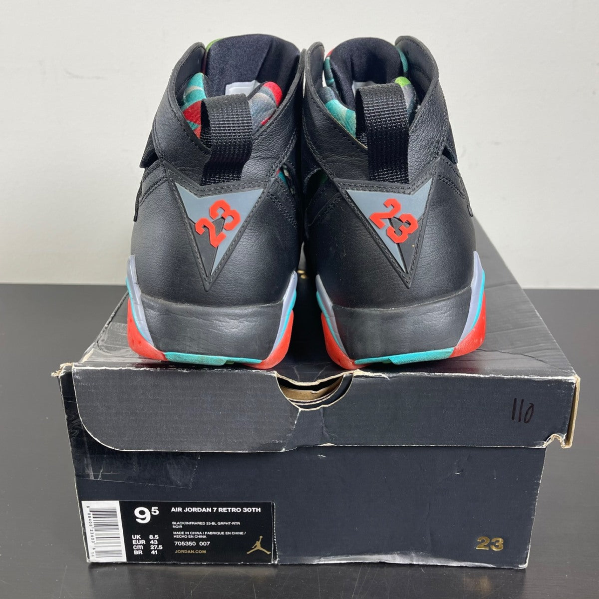 Jordan 7 Retro Barcelona Nights 9.5 (Moderately Worn Pre-Owned)JordanBlack/Blue Graphite-Retro-Infrared 23 - Image 4