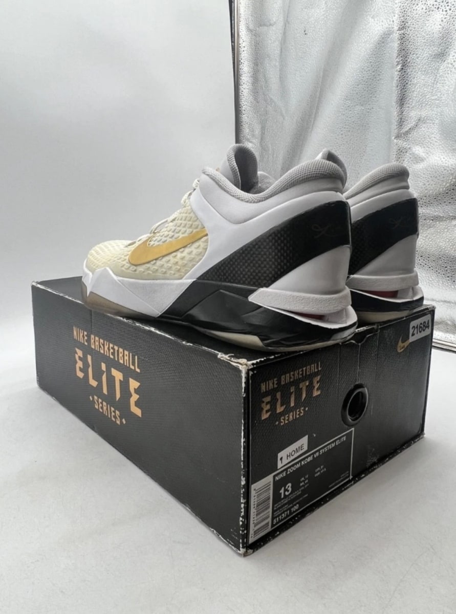 Nike Kobe 7 Elite (Home) 13 (Moderately Worn Pre-Owned)NikeWhite/Metallic Gold-Black-Neutral Grey - Image 6