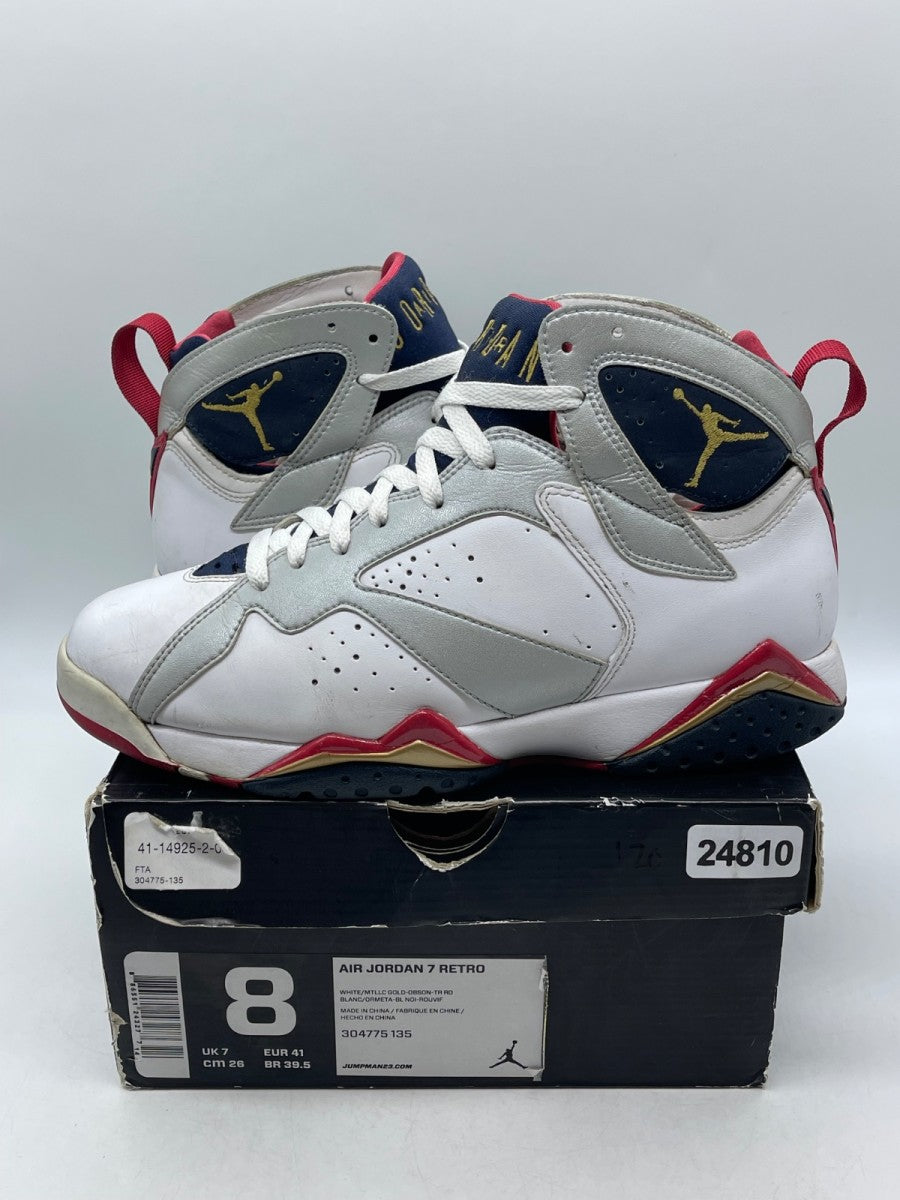 Jordan 7 Retro Olympic (2012) 8 (Moderately Worn Pre-Owned)JordanWhite/Metallic Gold-Obsidian-True Rd - Image 1