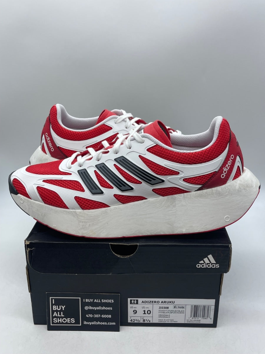 adidas Adizero Aruku White Pure Ruby 9 (Moderately Worn Pre-Owned) - Image 1