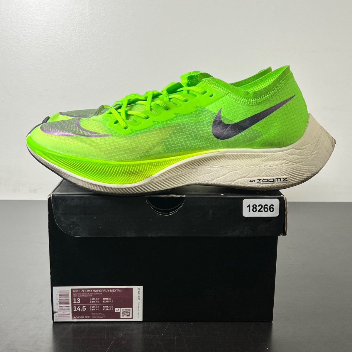 Nike ZoomX Vaporfly Next% Volt 13 (Moderately Worn Pre-Owned)NikeElectric Green/Black-Guava Ice - Image 3
