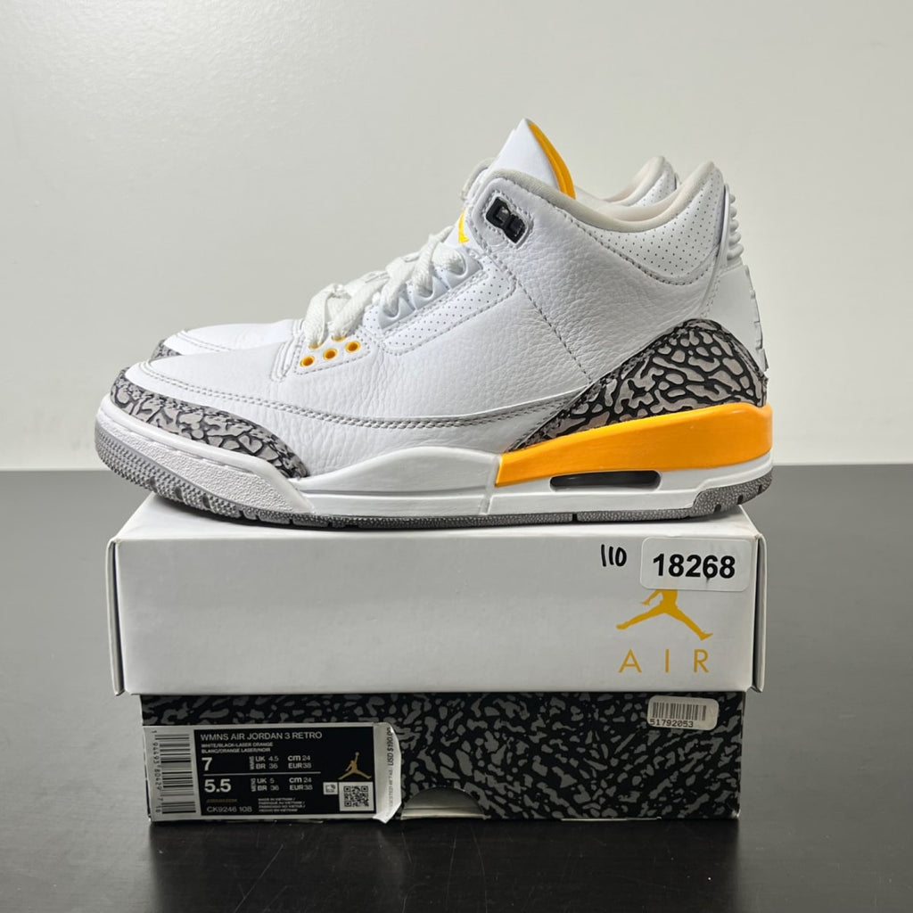 Jordan 3 Retro Laser Orange (Women's) 7W (Lightly Worn Pre-Owned)JordanWhite/Laser Orange-Cement Grey-Black - Image 3