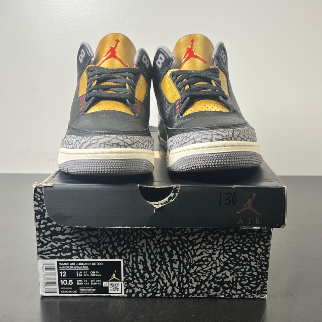 Jordan 3 Retro Black Cement Gold (Women's) 12W (Lightly Worn Pre-Owned)JordanBlack/Fire Red/Metallic Gold/Cement Grey - Image 2