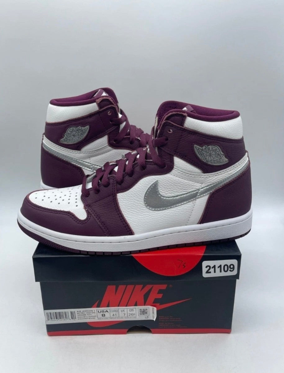 Jordan 1 Retro High OG Bordeaux 8 (Lightly Worn Pre-Owned)JordanBordeaux/White-Metallic Silver - Image 1
