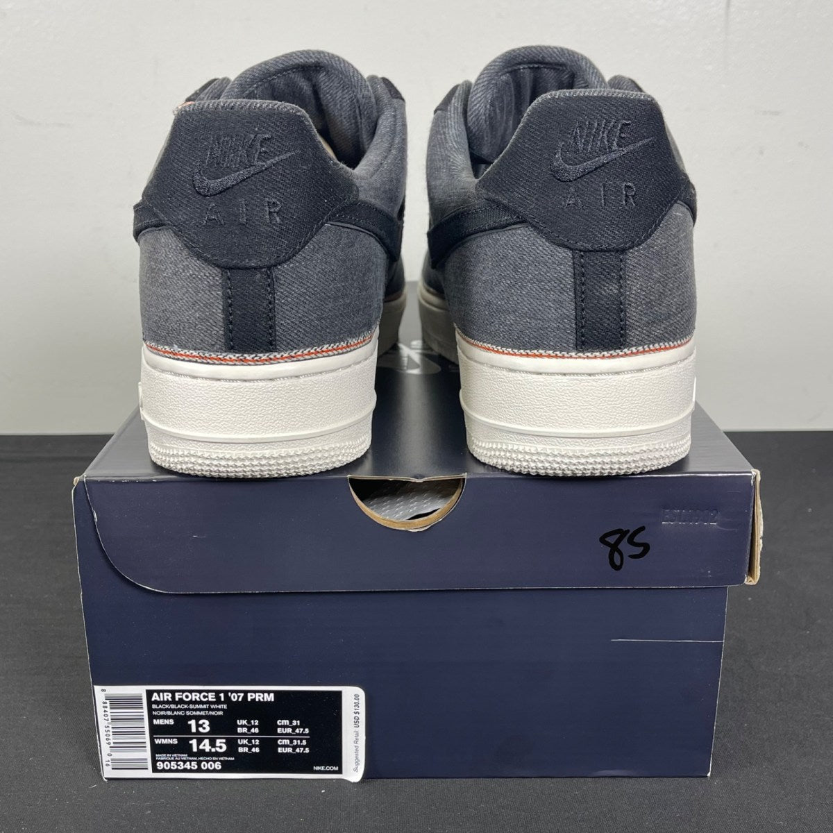 Nike Air Force 1 Low 3x1 Denim Black 13 (Moderately Worn Pre-Owned)NikeBlack/Black-Summit White - Image 4