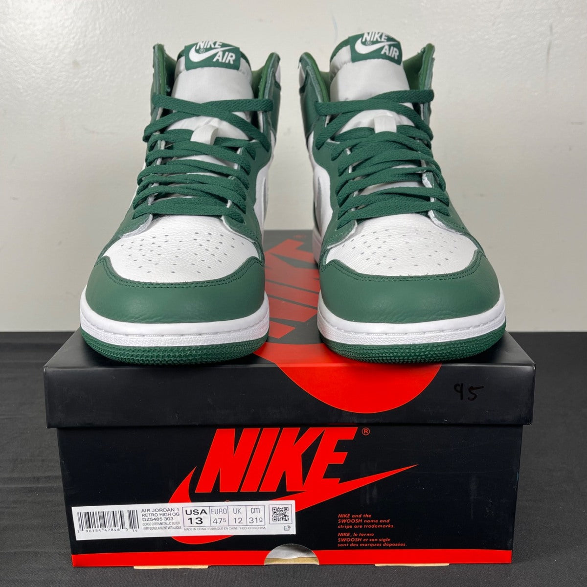 Jordan 1 Retro High OG Gorge Green 13 (Moderately Worn Pre-Owned)JordanGorge Green/Metallic Silver/White - Image 2
