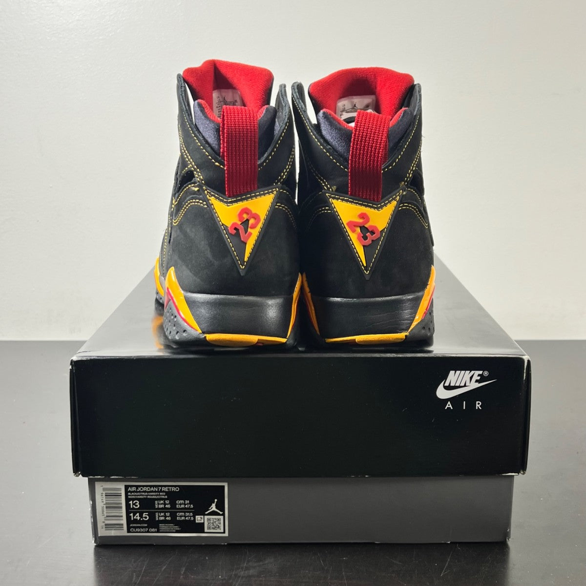 Jordan 7 Retro Citrus (2022) 13 (Lightly Worn Pre-Owned)JordanBlack/Citrus-Varsity Red - Image 4
