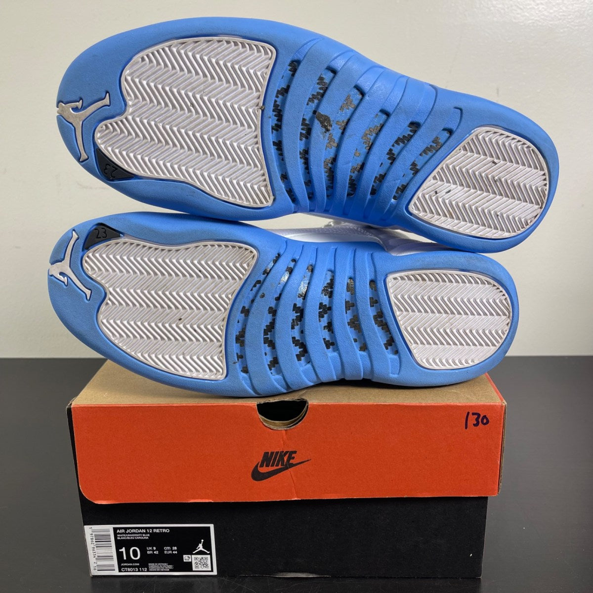 Jordan 12 Retro Melo (2025) 10 (Moderately Worn Pre-Owned)JordanWhite/University Blue/Metallic Silver - Image 5