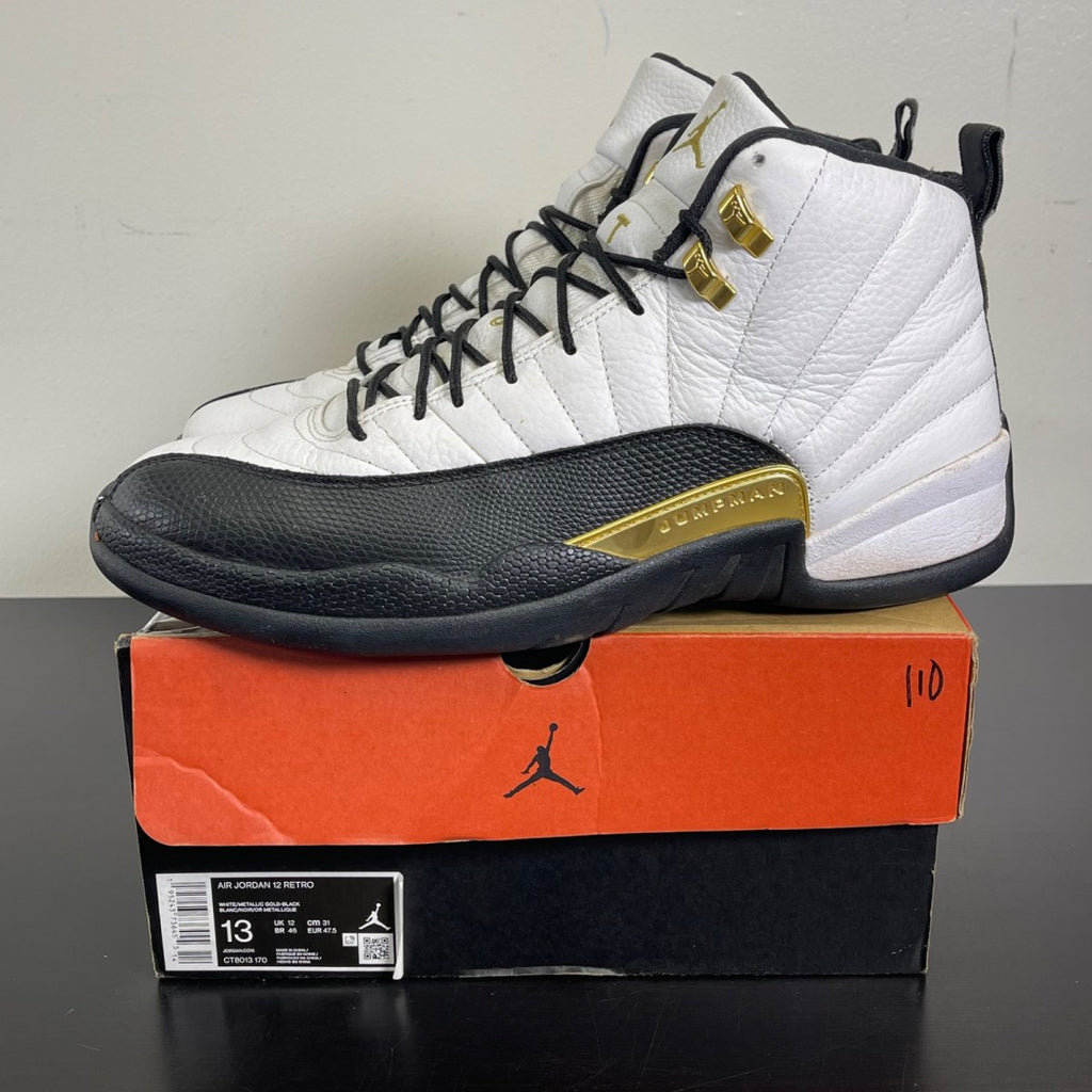 Jordan 12 Retro Royalty Taxi 13 (Moderately Worn Pre-Owned)JordanWhite/Black-Metallic Gold - Image 3