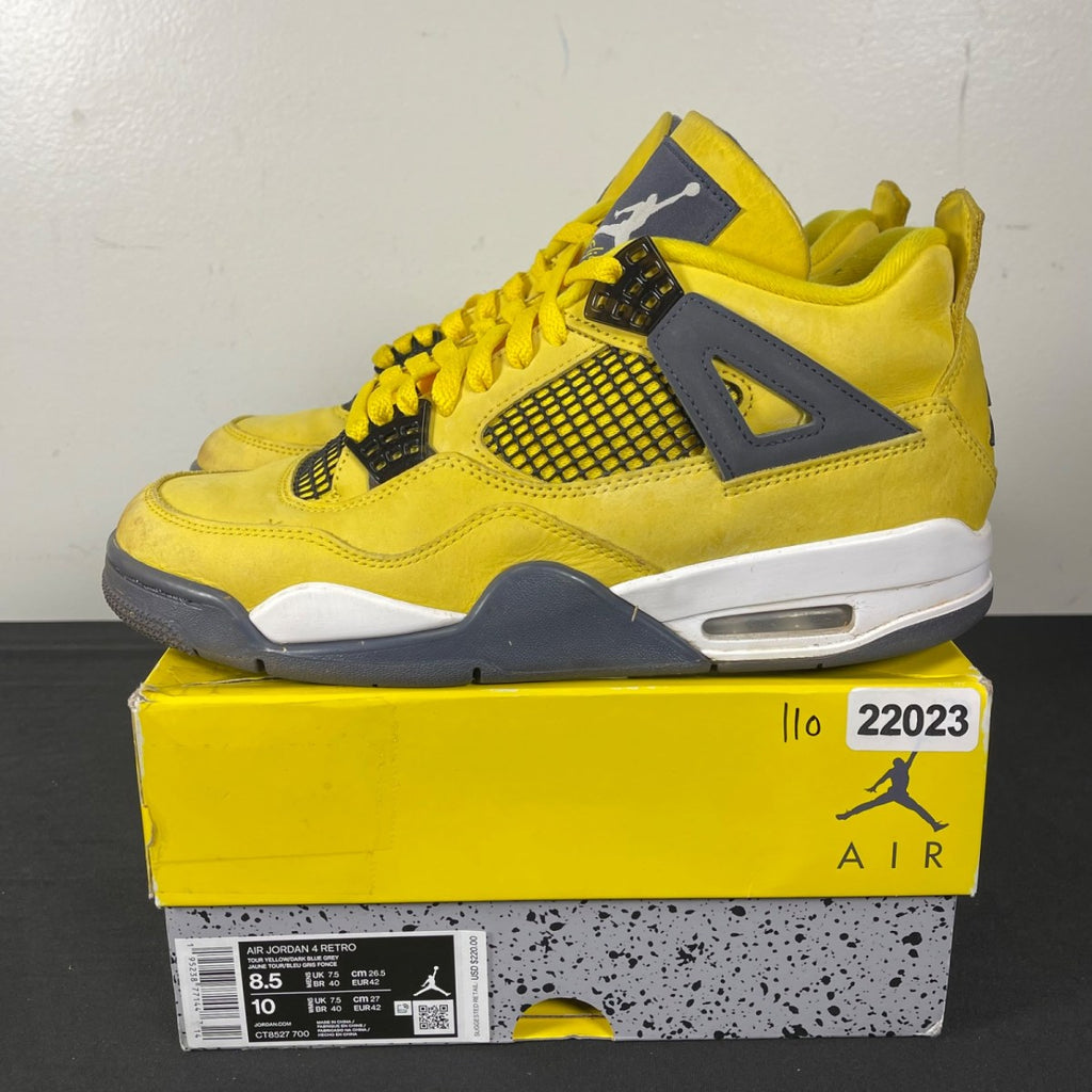 Jordan 4 Retro Lightning (2021) 8.5 (Moderately Worn Pre-Owned)JordanTour Yellow/White-Dark Blue Grey - Image 3