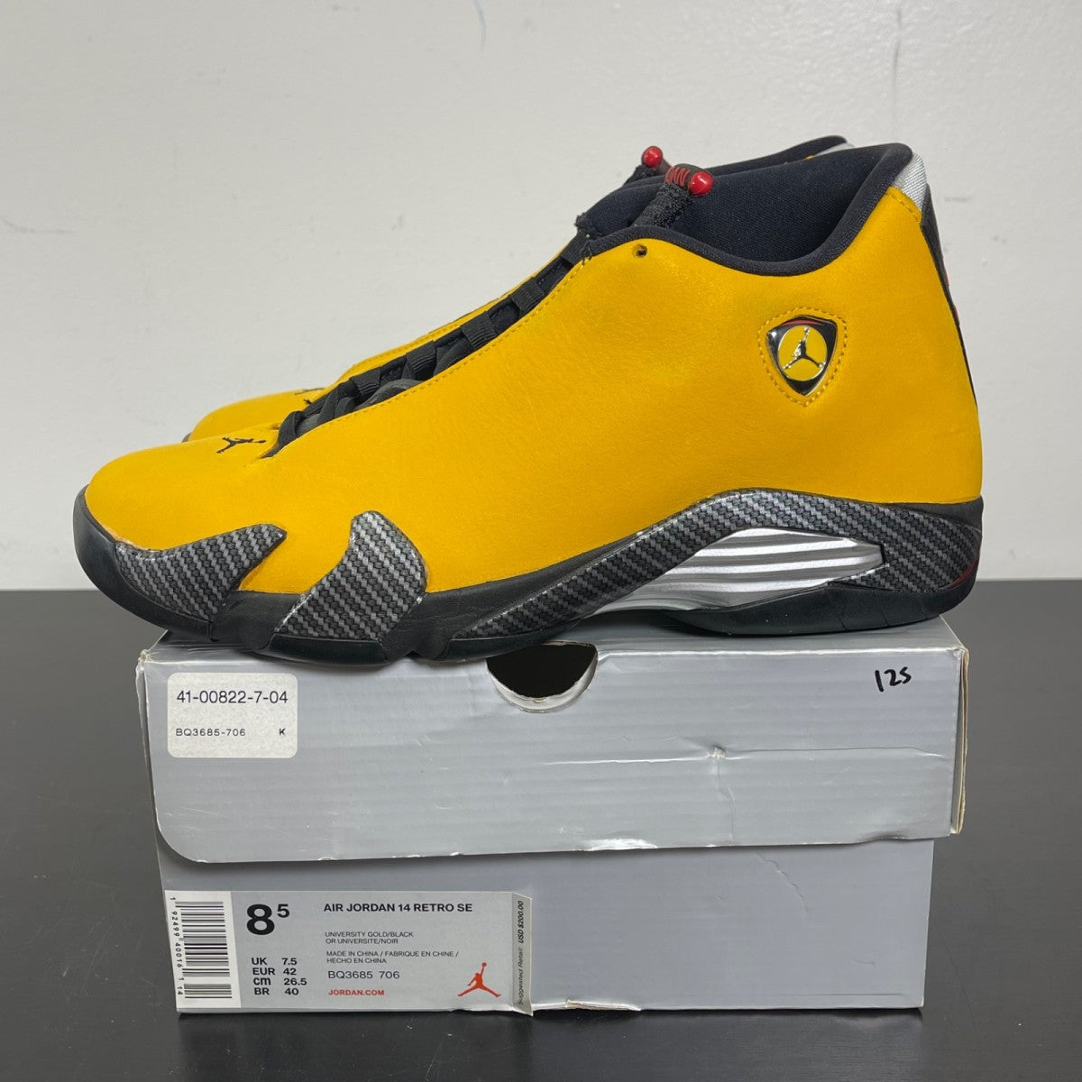 Jordan 14 Retro University Gold 8.5 (Moderately Worn Pre-Owned)JordanUniversity Gold/Black-University Red-Metallic Silver - Image 3
