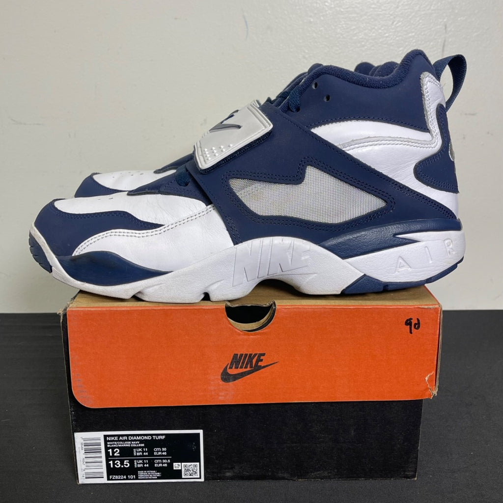 Nike Air Diamond Turf Cowboys 12 (Moderately Worn Pre-Owned)NikeWhite/College Navy/Metallic Silver - Image 3