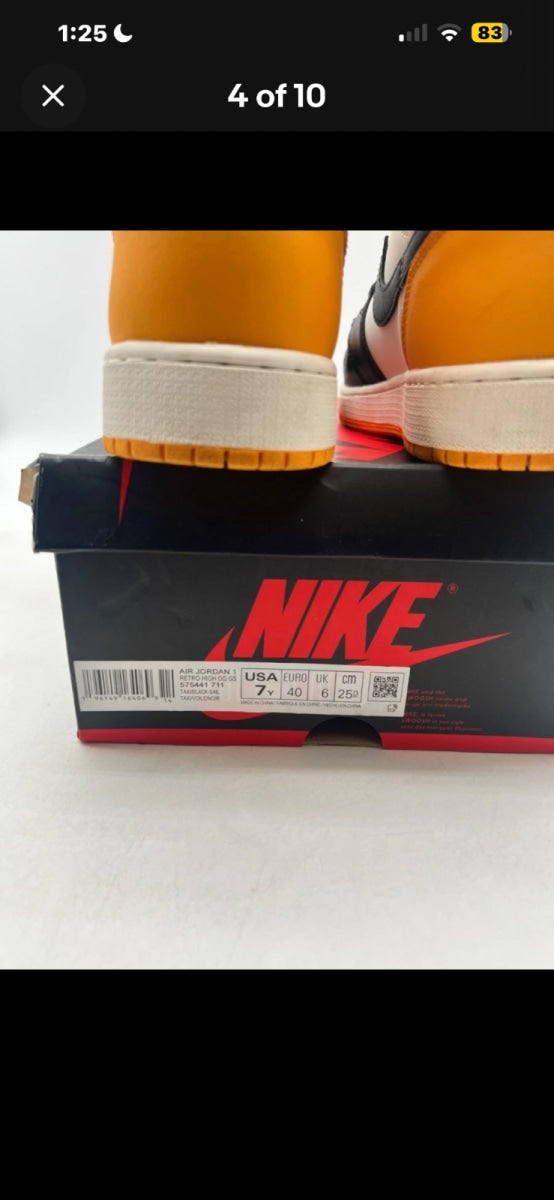Jordan 1 Retro High OG Taxi (GS) 7Y (Lightly Worn Pre-Owned)JordanTaxi/Black-Sail - Image 4