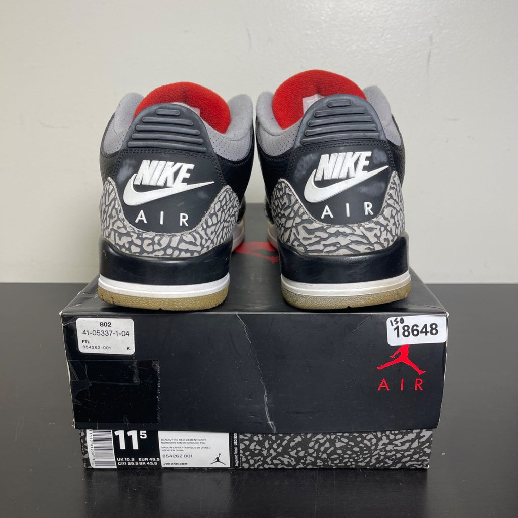Jordan 3 Retro Black Cement (2018) 11.5 (Moderately Worn Pre-Owned)JordanBlack/Fire Red-Cement Grey-White - Image 4