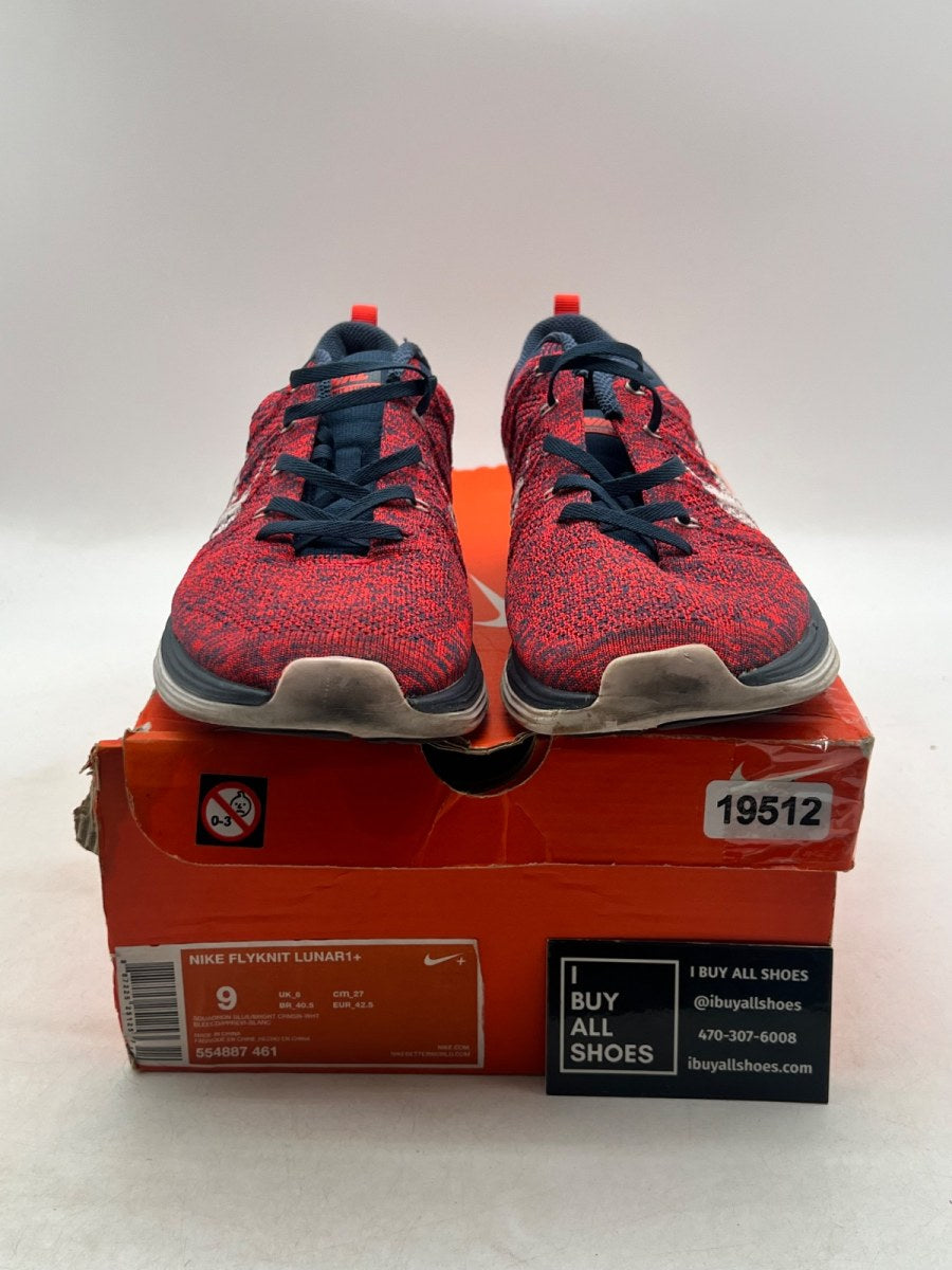 Nike Flyknit Lunar1+ Bright Crimson Squadron Blue 9 (Moderately Worn Pre-Owned) - Image 2