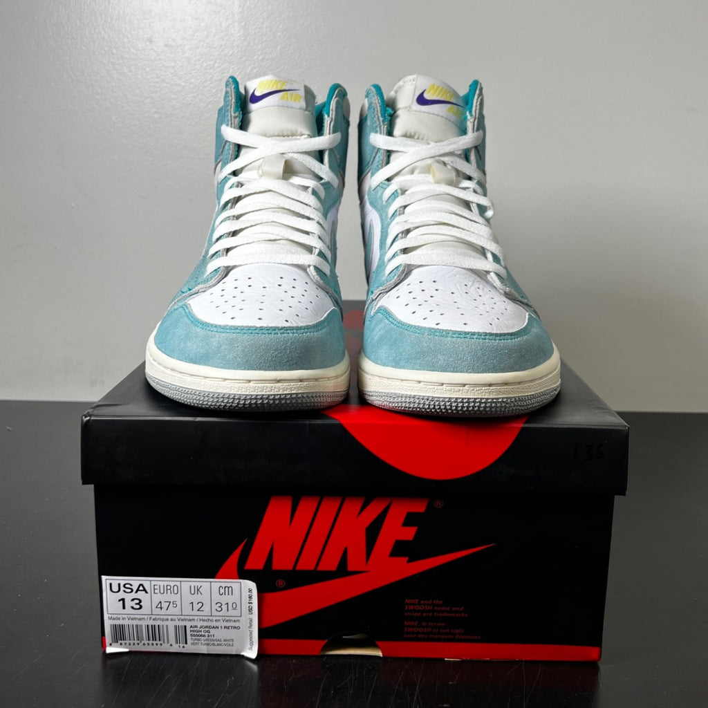 Jordan 1 Retro High Turbo Green 13 (Lightly Worn Pre-Owned)JordanTurbo Green/Sail-White-Light Smoke Grey - Image 2