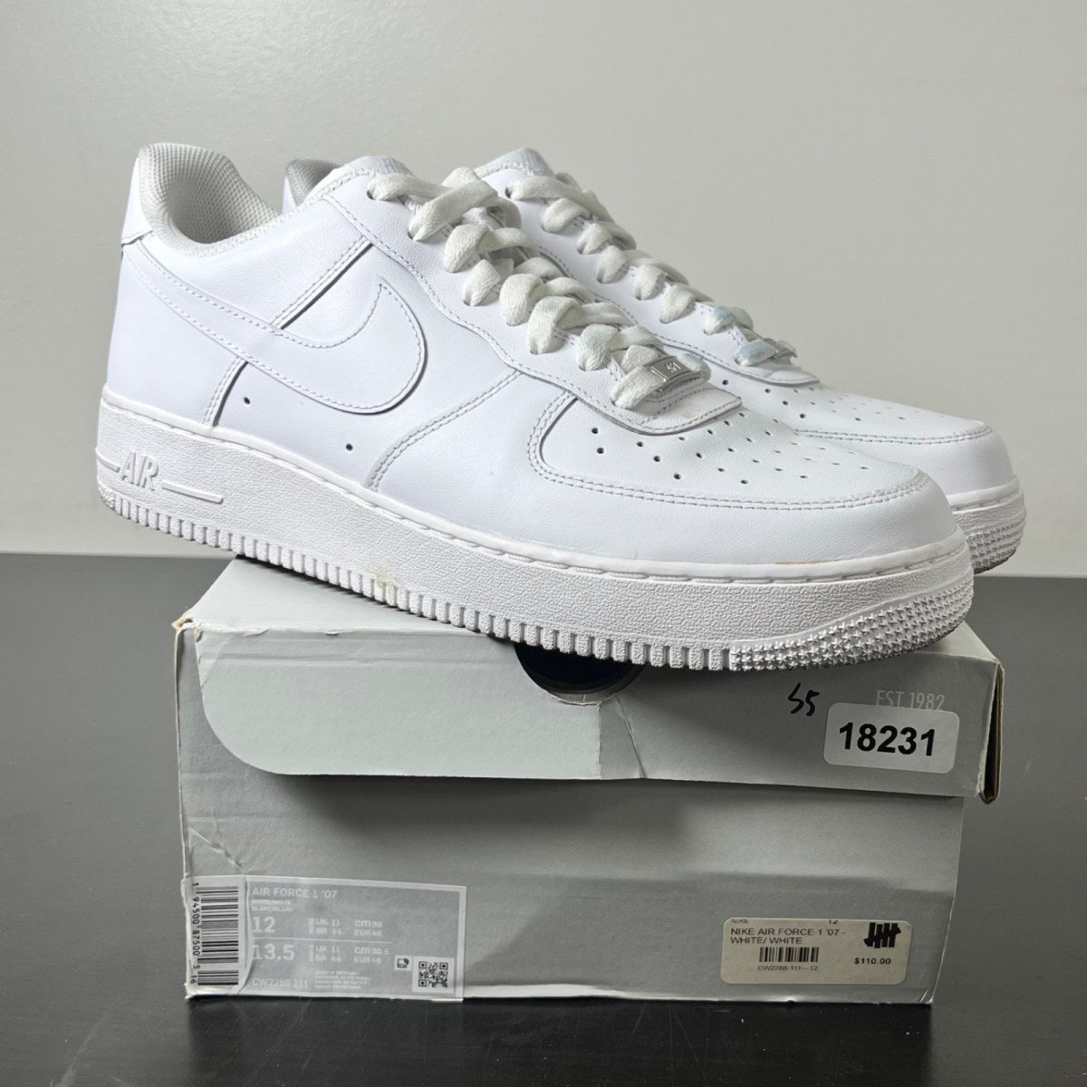 Nike Air Force 1 Low '07 White 12 (Moderately Worn Pre-Owned)NikeWhite/White - Image 1