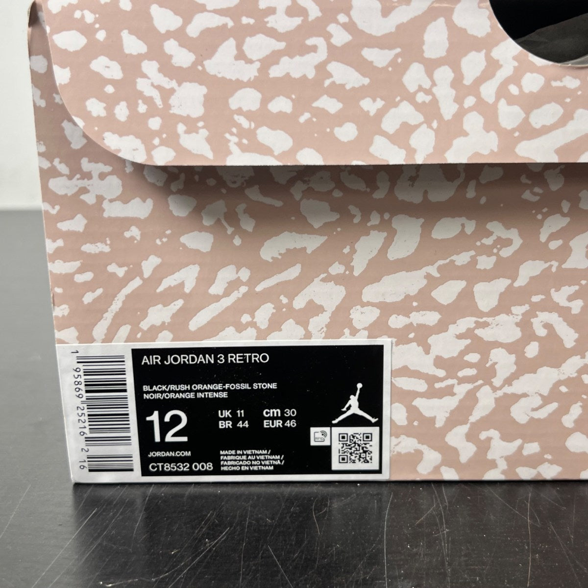 Jordan 3 Retro Desert Elephant 12 (Lightly Worn Pre-Owned)JordanBlack/Rush Orange/Fossil Stone/Sail - Image 4