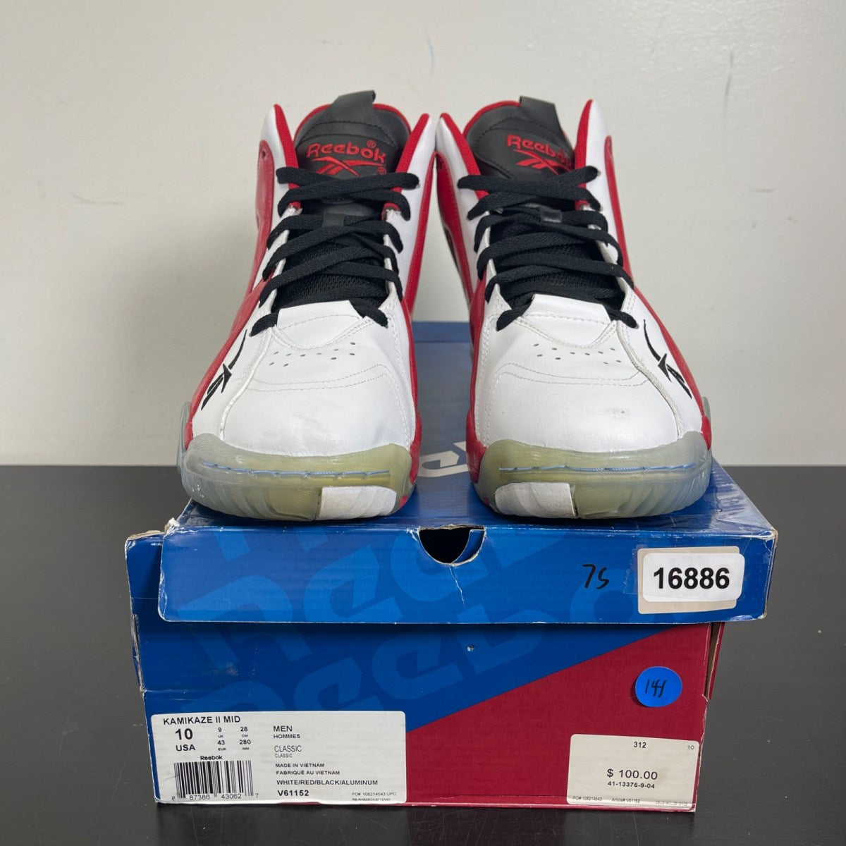 Reebok Kamikaze II Trailblazers 10 (Moderately Worn Pre-Owned)ReebokWhite/Black/Red - Image 2