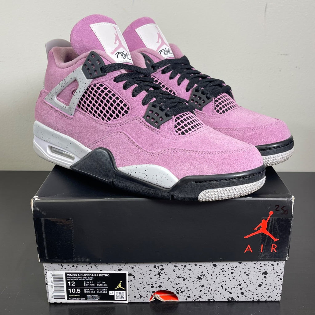 Jordan 4 Retro Orchid (Women's) 12W (Moderately Worn Pre-Owned)JordanOrchid/Neutral Grey-Black-White - Image 1