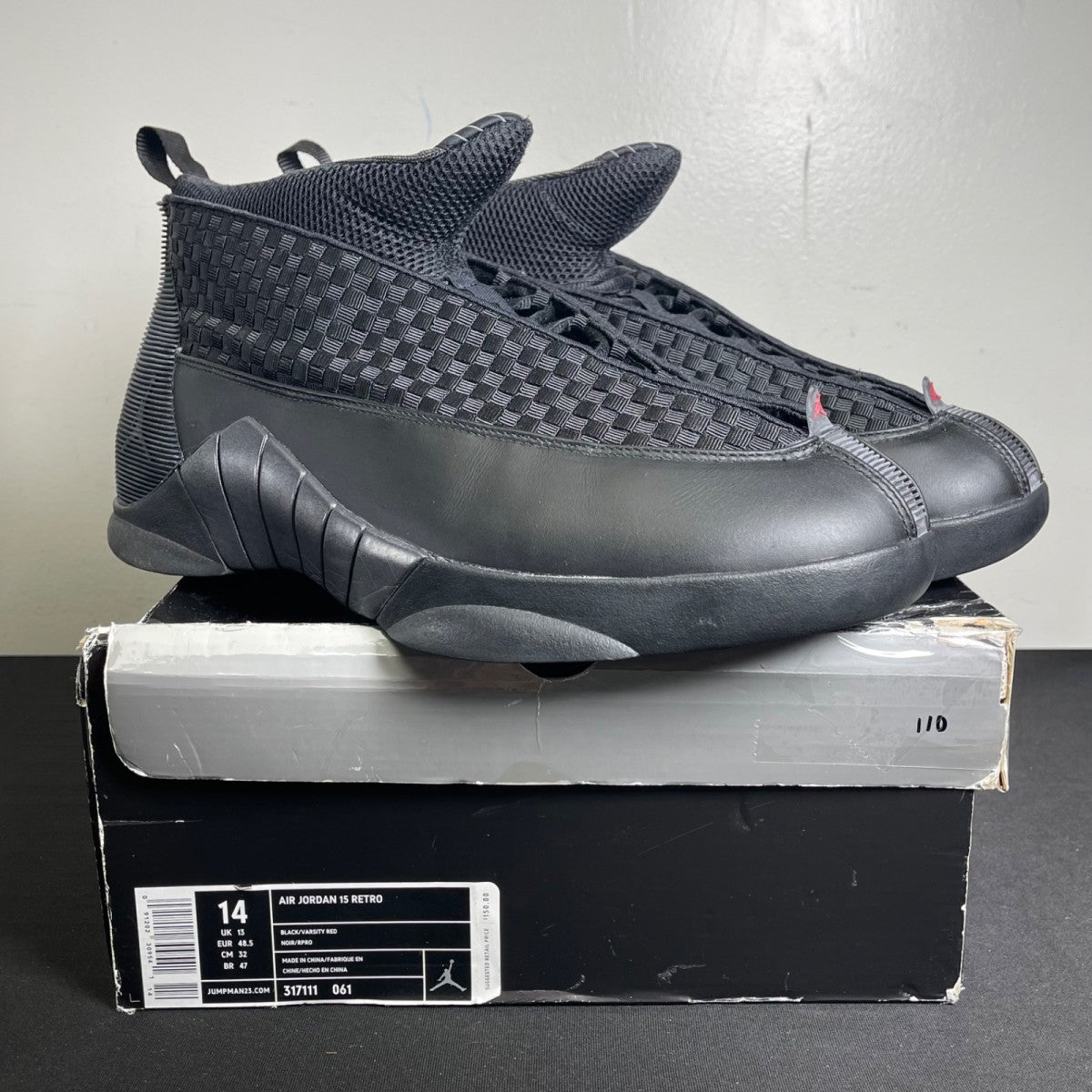 Jordan 15 Retro Black Varsity Red (Size 14) - Image 1