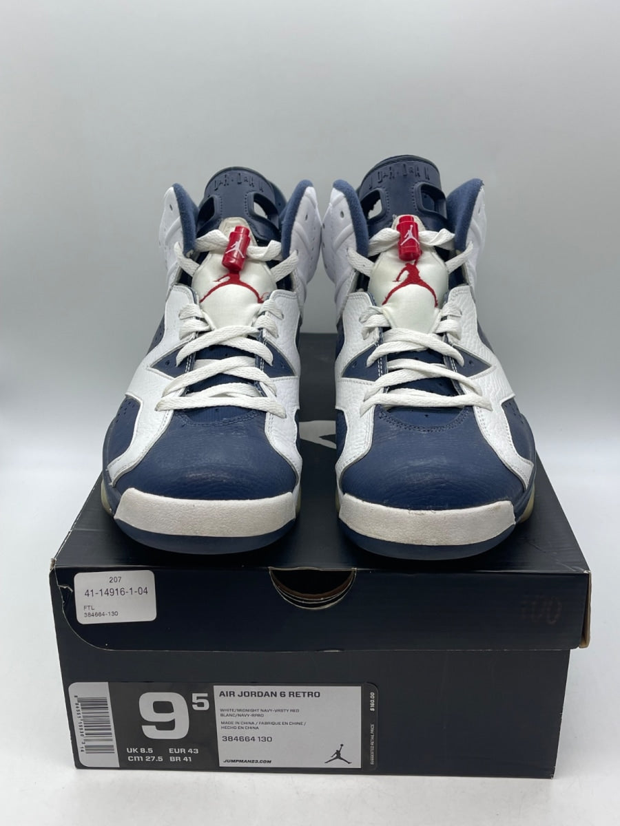 Jordan 6 Retro Olympic London (2012) 9.5 (Moderately Worn Pre-Owned)JordanWhite/Midnight Navy-Varsity Red - Image 2