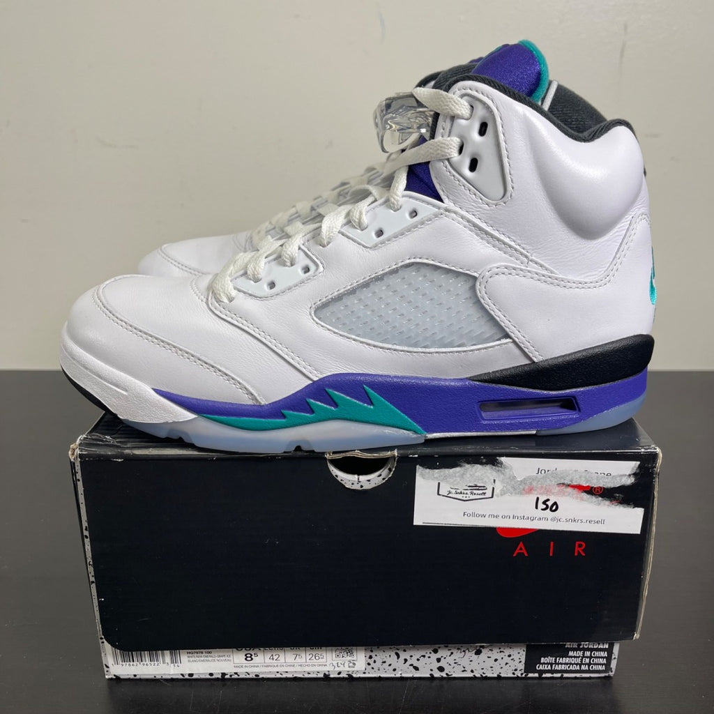 Jordan 5 Retro Grape (2025) 8.5 (Moderately Worn Pre-Owned)JordanWhite/Grape Ice-New Emerald - Image 3