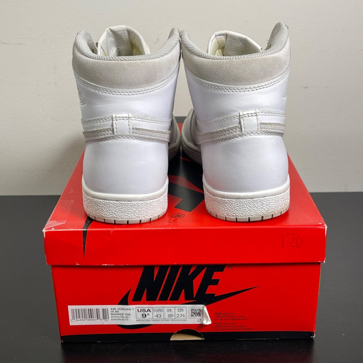 Jordan 1 Retro High '85 Neutral Grey 9.5 (Moderately Worn Pre-Owned)JordanWhite/Neutral Grey - Image 4