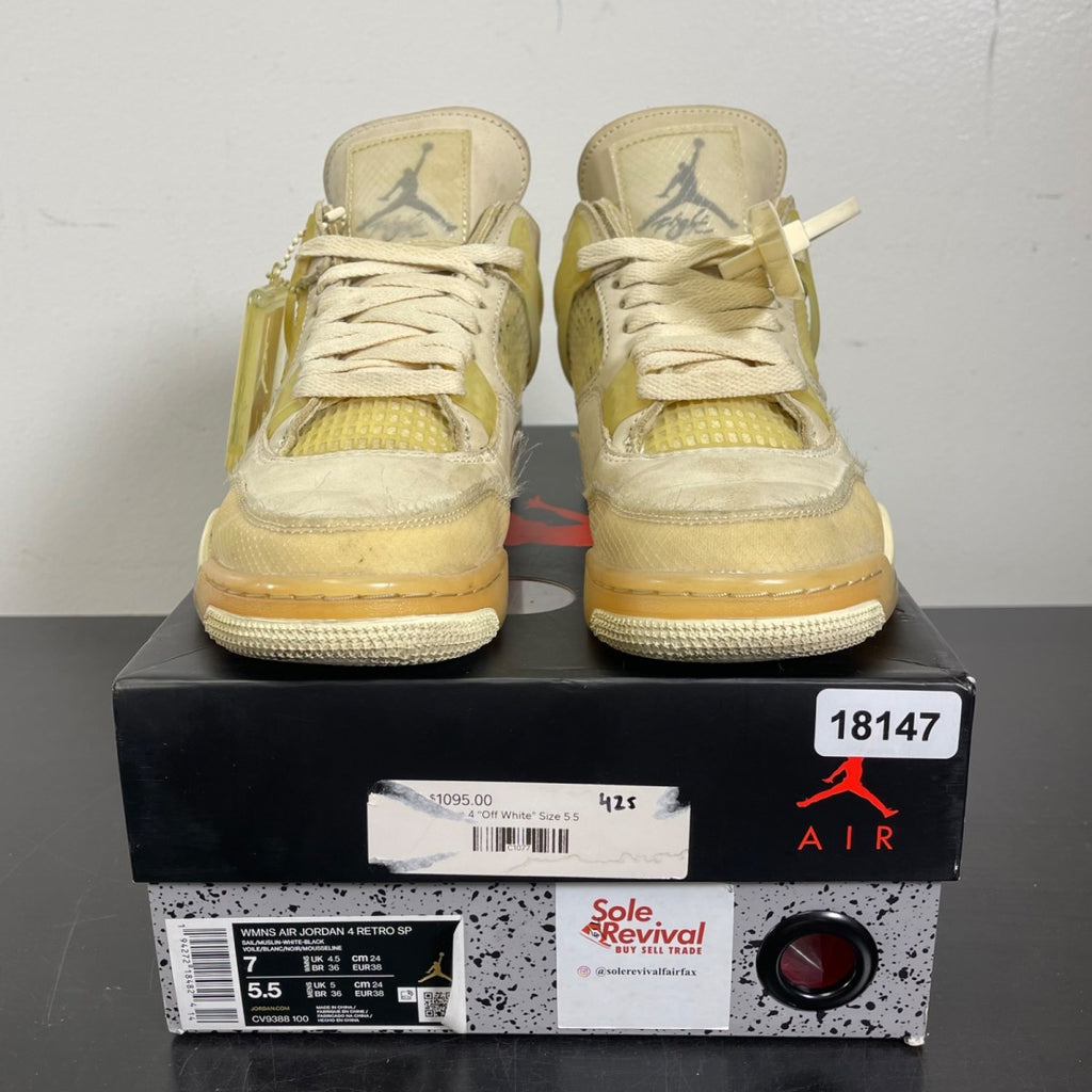 Jordan 4 Retro Off-White Sail (Women's) 7W (Moderately Worn Pre-Owned)JordanSail/Muslin-White-Black - Image 2